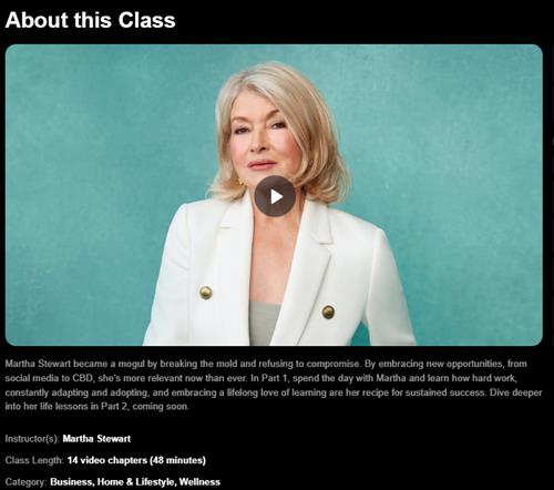 MasterClass – Martha Stewart  Think Like a Boss, Live Like a Legend