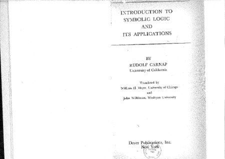 Introduction to Symbolic Logic and Its Applications by Rudolf Carnap D87b11290d098b37d17415e8f6999f85