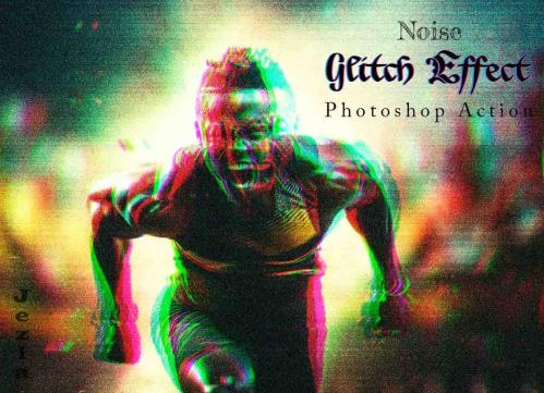Noise Glitch Effect Photoshop Action - 91697358