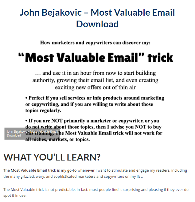 John Bejakovic – Most Valuable Email Download 2023