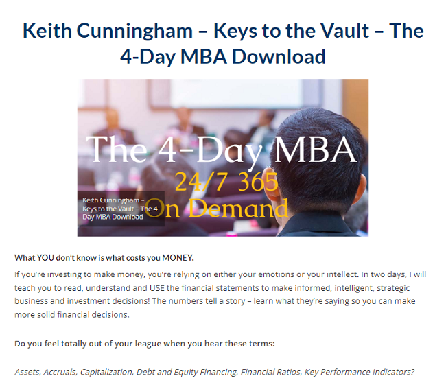 Keith Cunningham – Keys to the Vault – The 4–Day MBA Download 2023