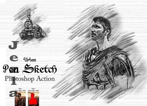Urban Pen Sketch Photoshop Action - 91870700