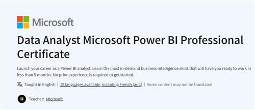 Coursera – Microsoft Power BI Data Analyst Professional Certificate