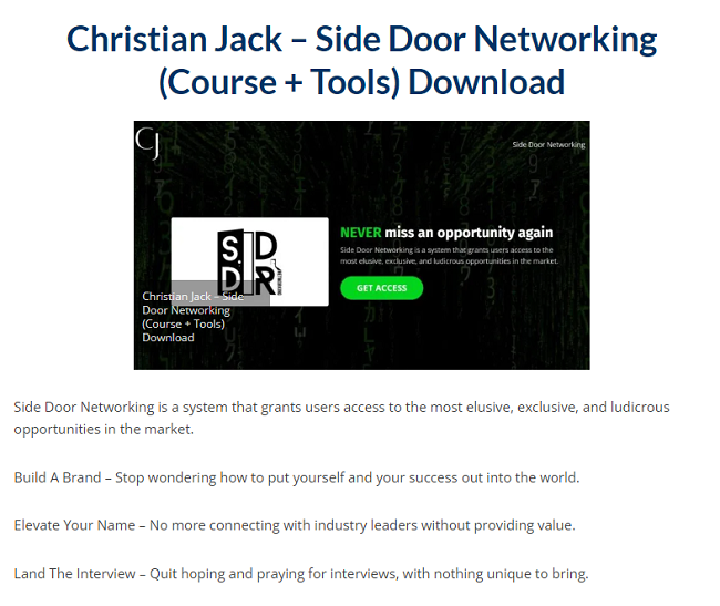 Christian Jack – Side Door Networking (Course + Tools) Download 2023