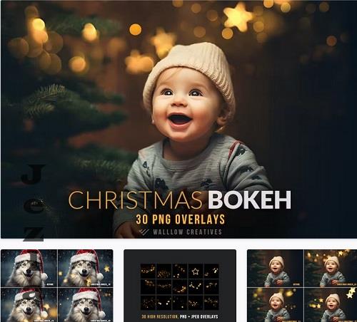 Christmas bokeh light overlay, star bokeh overlays - RRECXSP