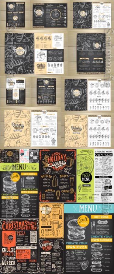 Restaurant menu food template set, logos, labels, elements in vector