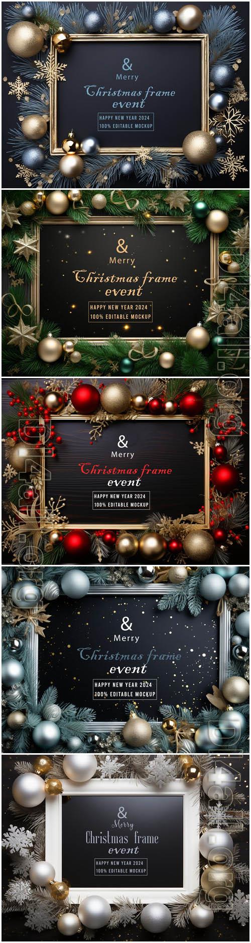 5 PSD merry christmas greeting frame background vol 1