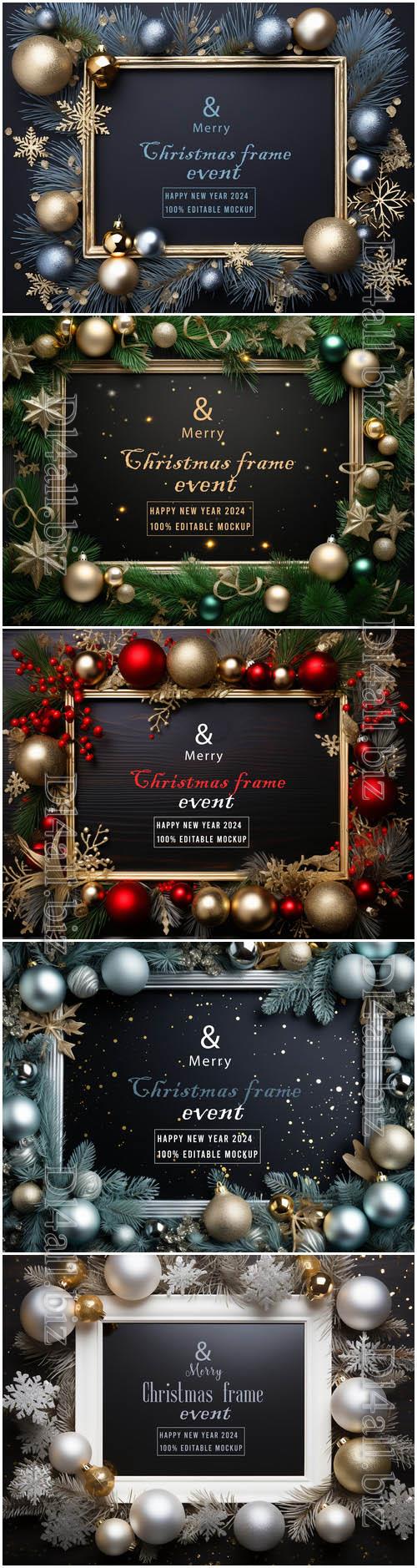 5 PSD merry christmas greeting frame background vol 1