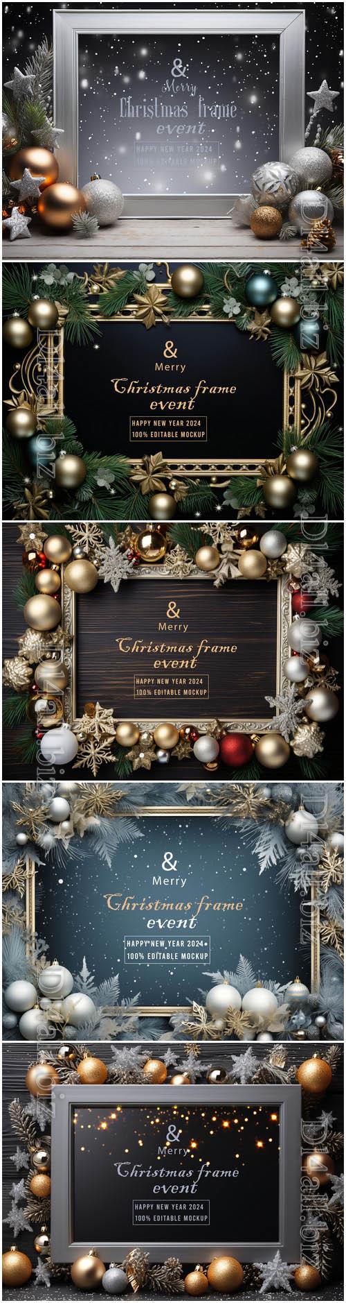 5 PSD merry christmas greeting frame background vol 3