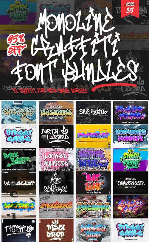 Monoline and Graffiti Font Bundle - 23 Premium Fonts