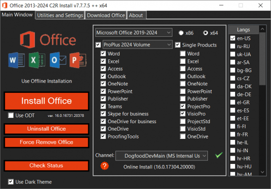 Office 2013–2024 C2R Install / Install Lite 7.7.7.5