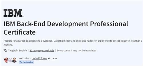 Coursera – IBM Back–End Development Professional Certificate