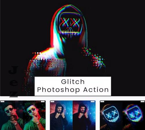 3 Glitch Photoshop Action - E5L6QZK