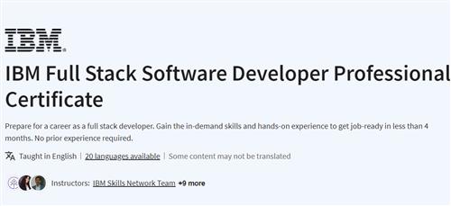 Coursera – IBM Full Stack Software Developer Professional Certificate