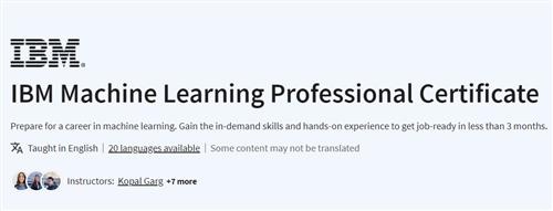 Coursera – IBM Machine Learning Professional Certificate