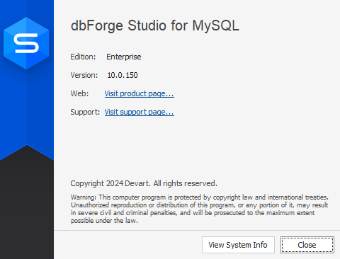 dbForge Studio for MySQL Enterprise 10.0.150